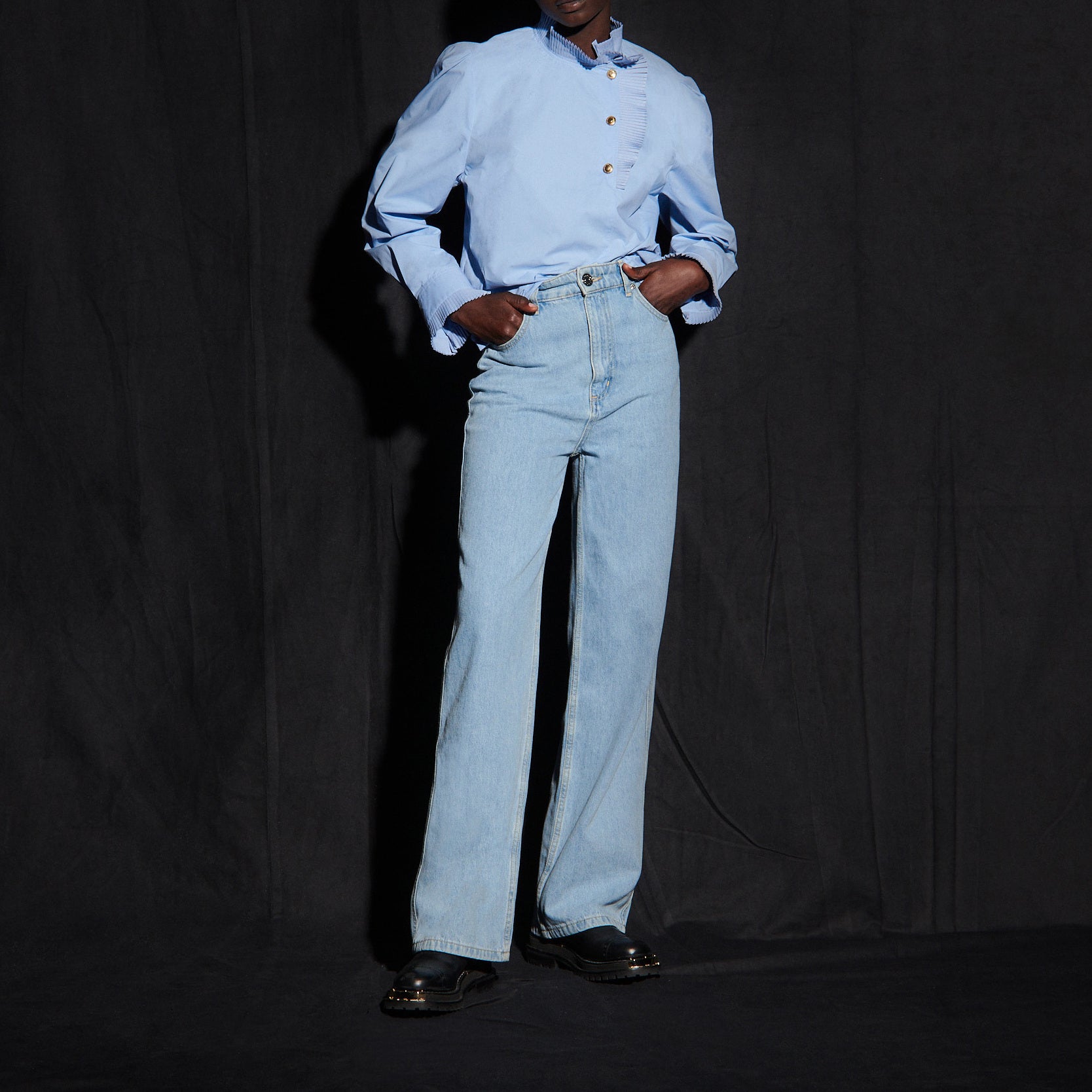 Top en popeline à col plissé Sandro seconde main