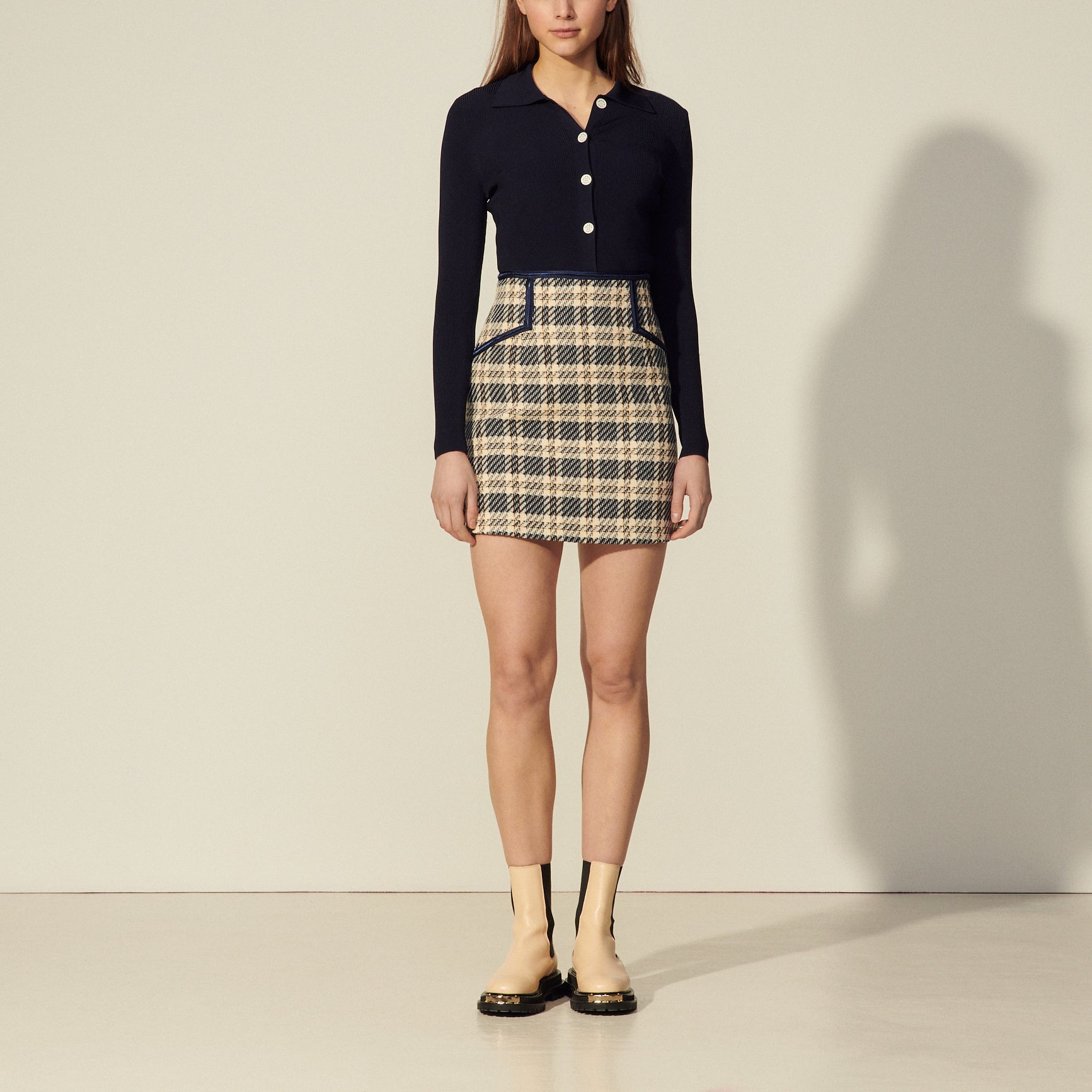 Jupe en tweed à carreaux Sandro seconde main