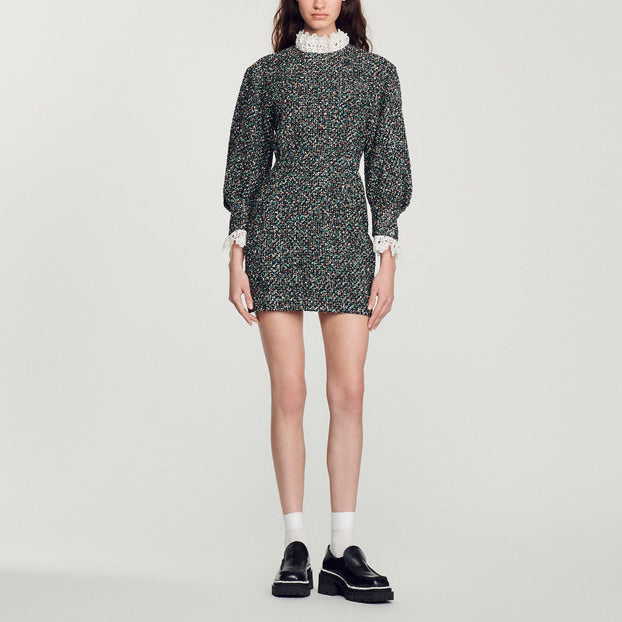 Robe en tweed à galon au col Sandro seconde main