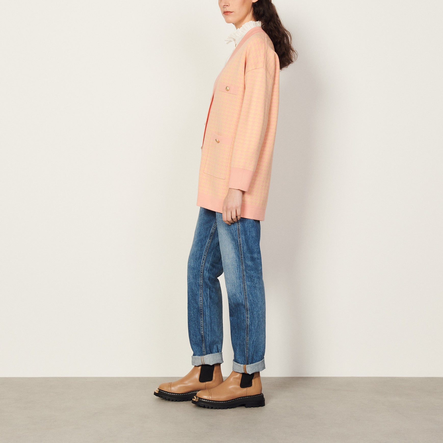 Cardi-coat à motifs pied de coq Sandro seconde main