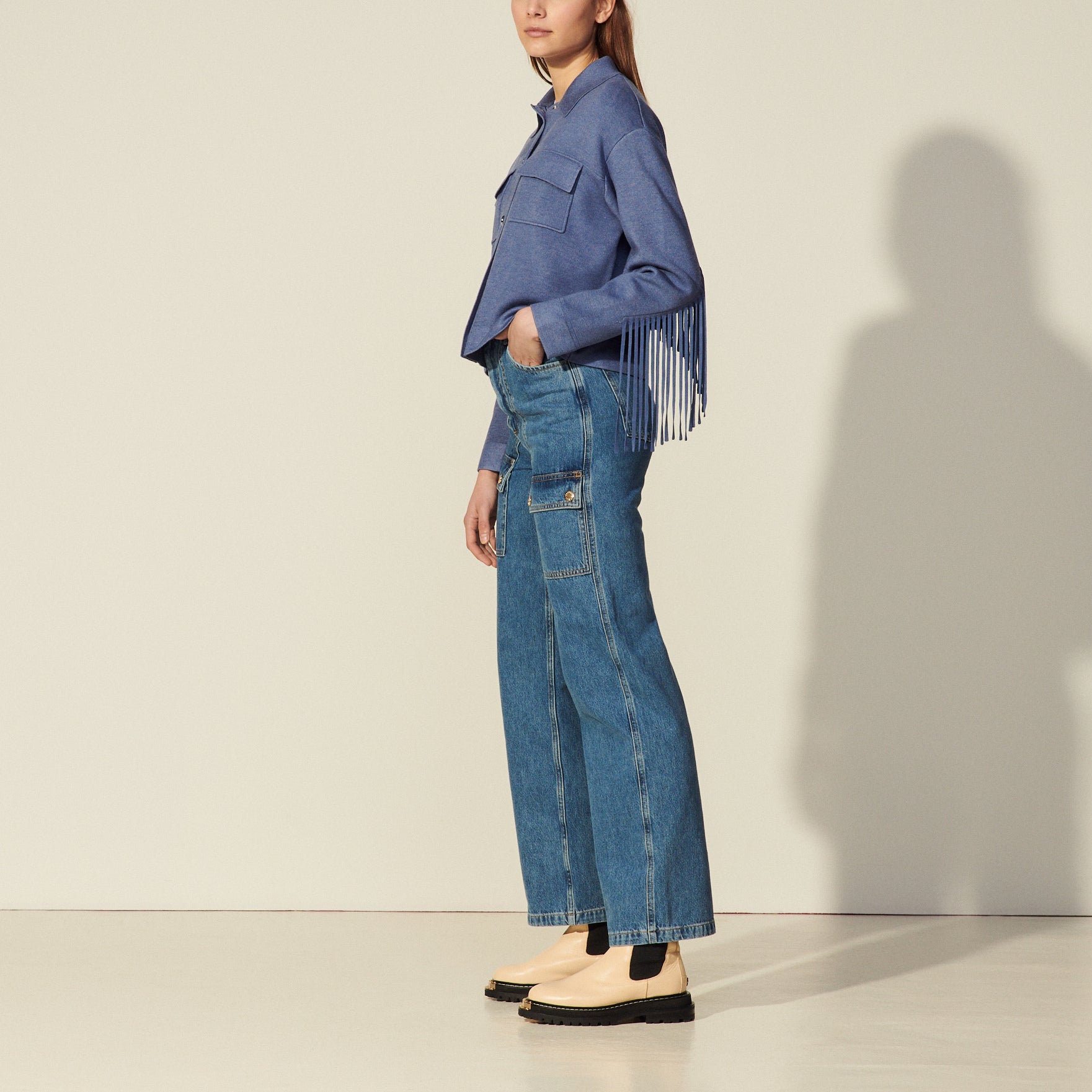 Cardi-coat court à franges Sandro seconde main