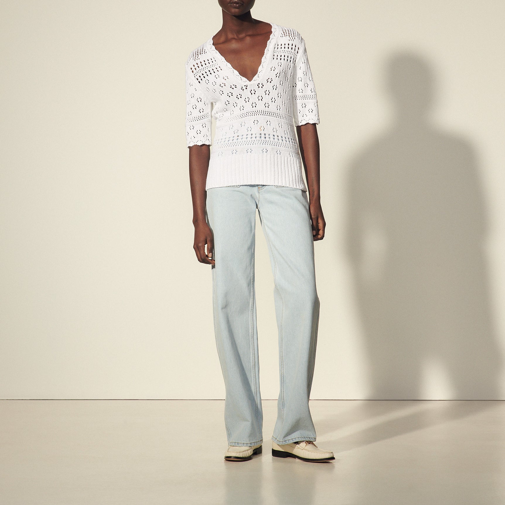 Pull manches courtes en maille fantaisie Sandro seconde main