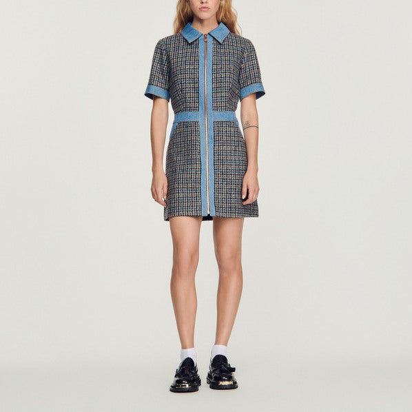 Robe courte en tweed et denim Sandro seconde main