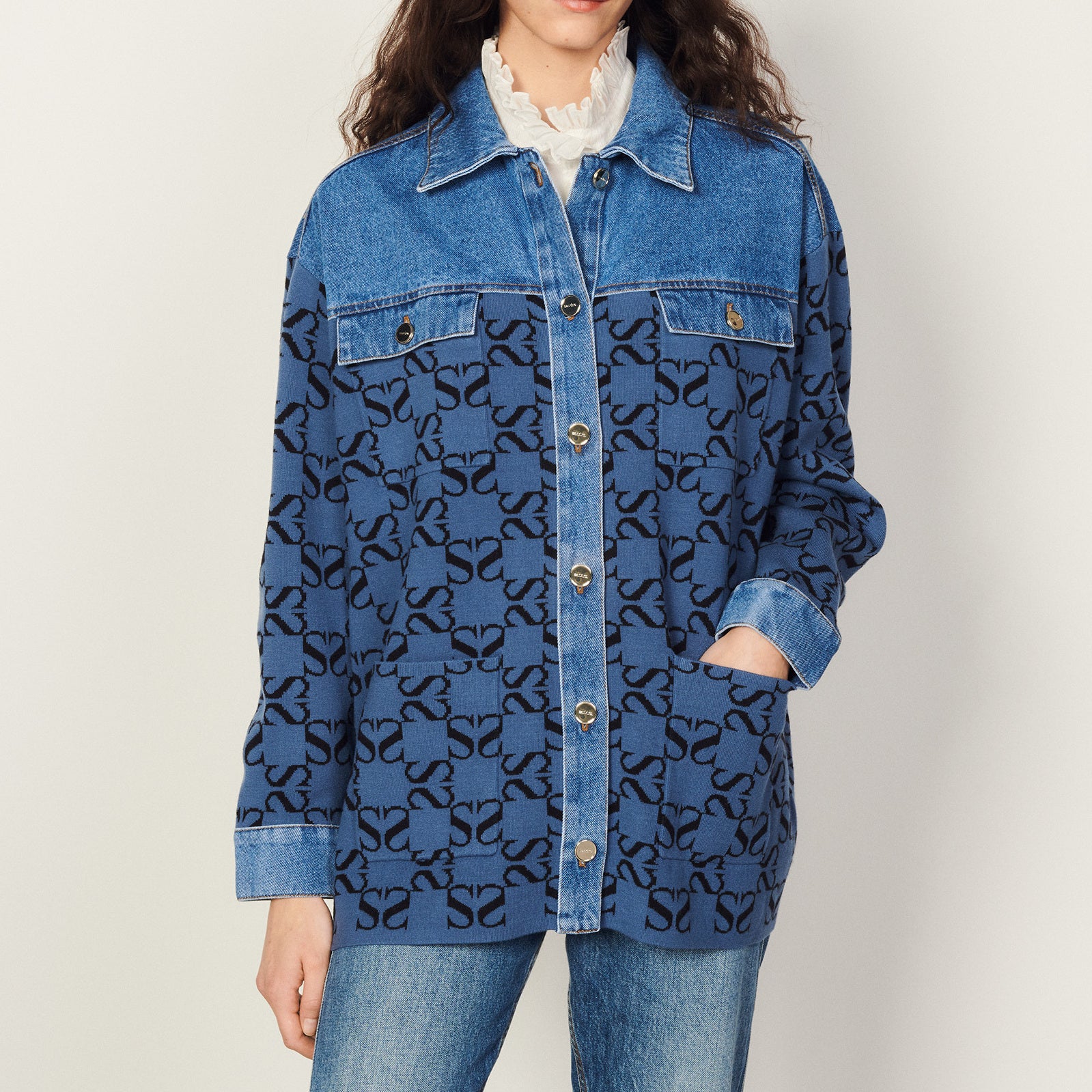 Cardi-coat oversize en mix matières Sandro seconde main