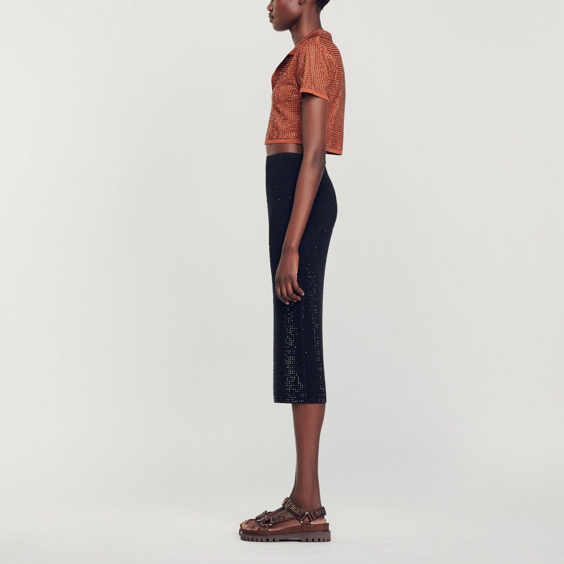 Jupe midi ornée de strass Sandro seconde main