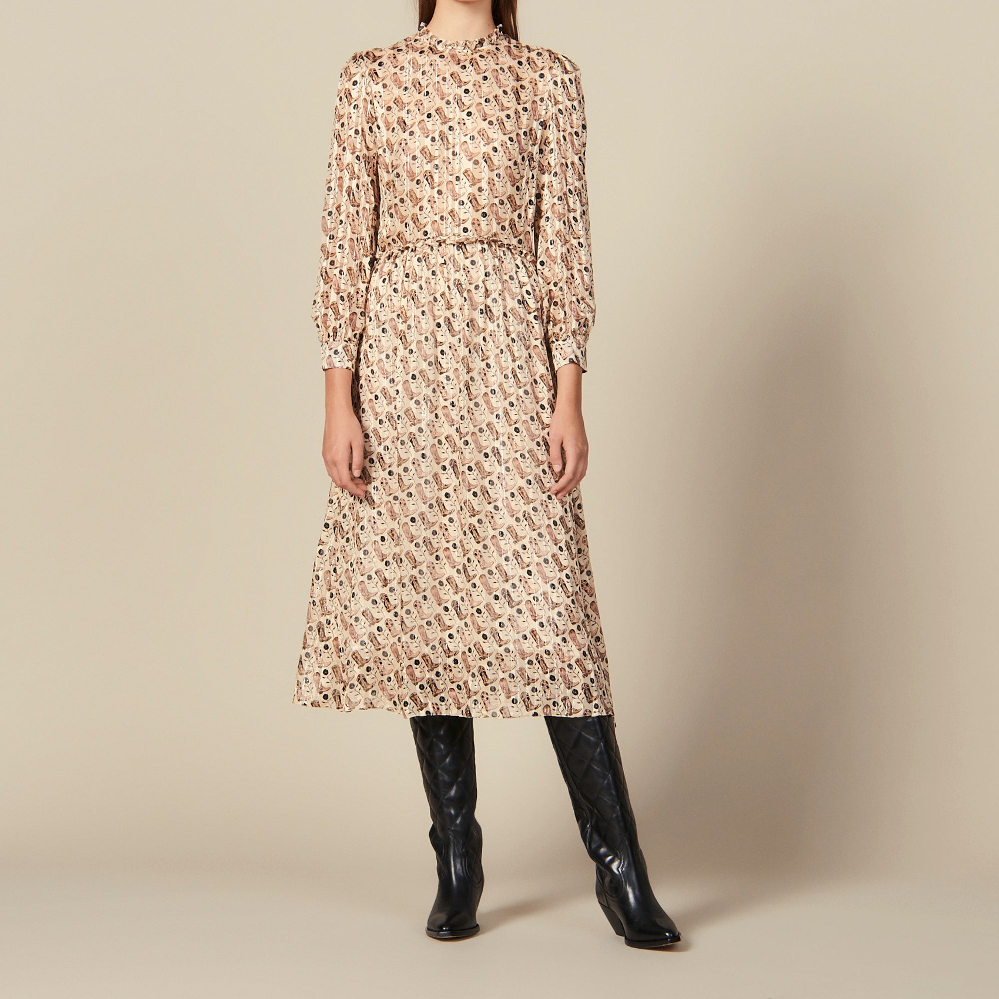 Robe midi en soie lurex imprimée Sandro seconde main