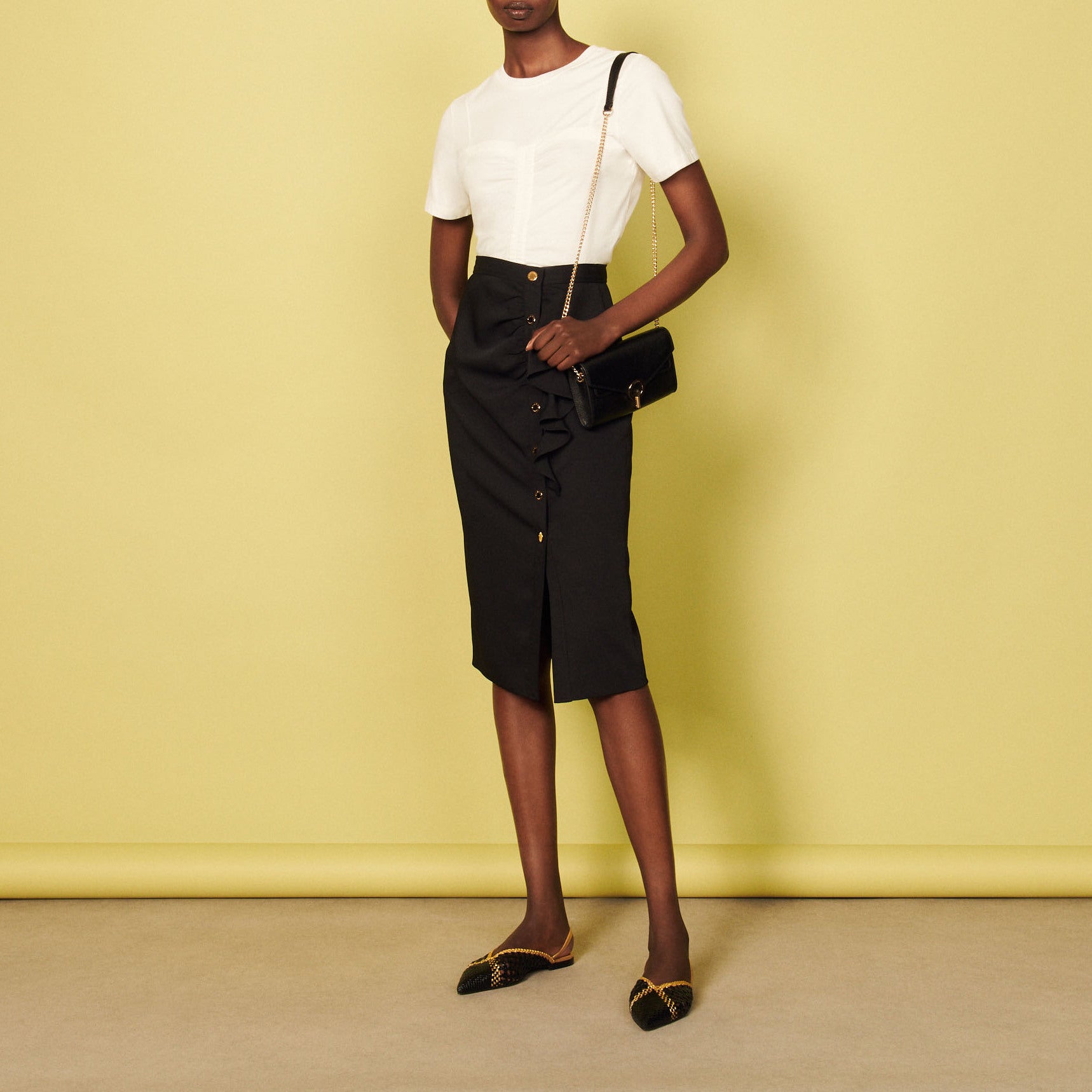 Jupe midi crayon volantée Sandro seconde main