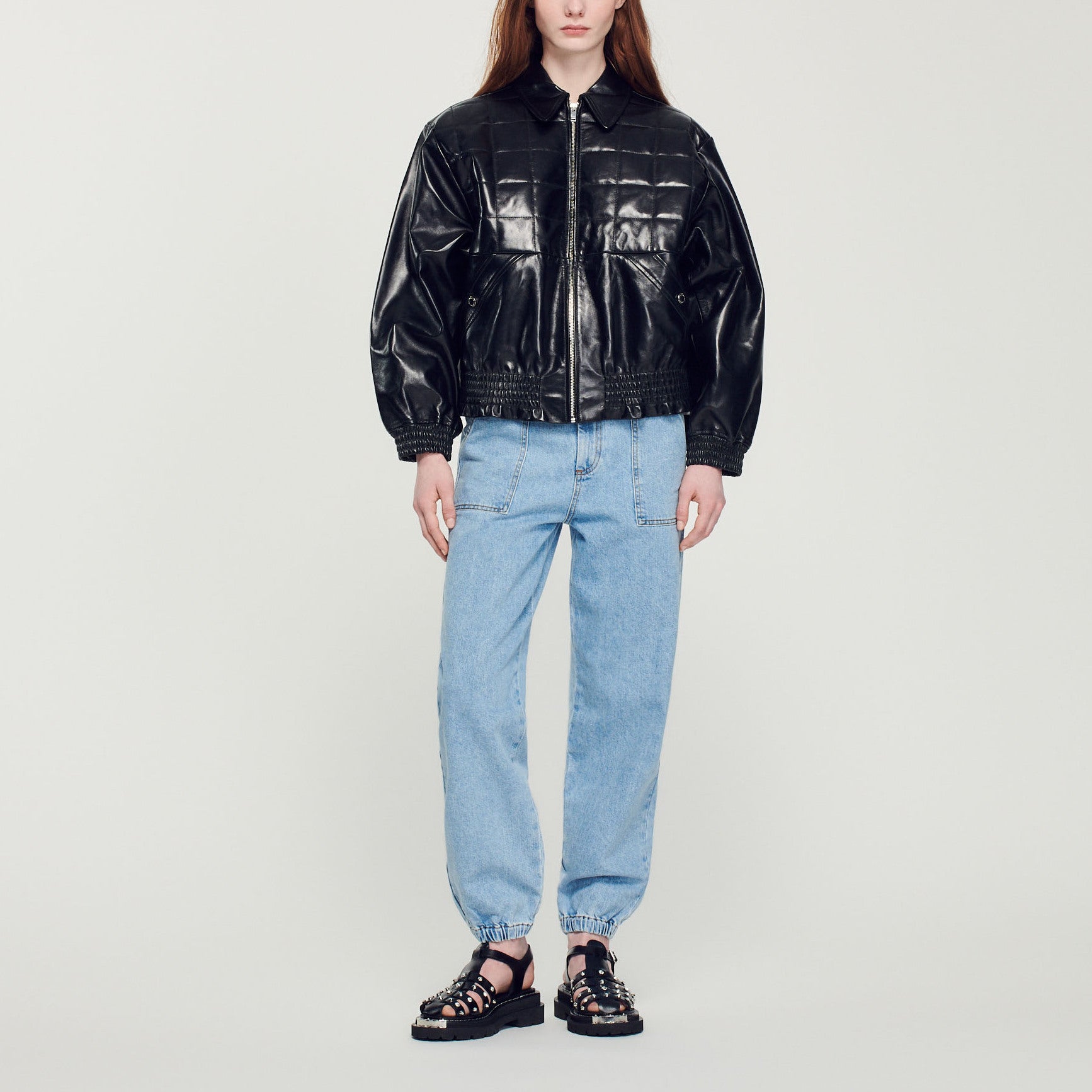 Veste en cuir lisse Sandro seconde main