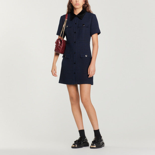 Robe courte en tweed à col velours Sandro seconde main