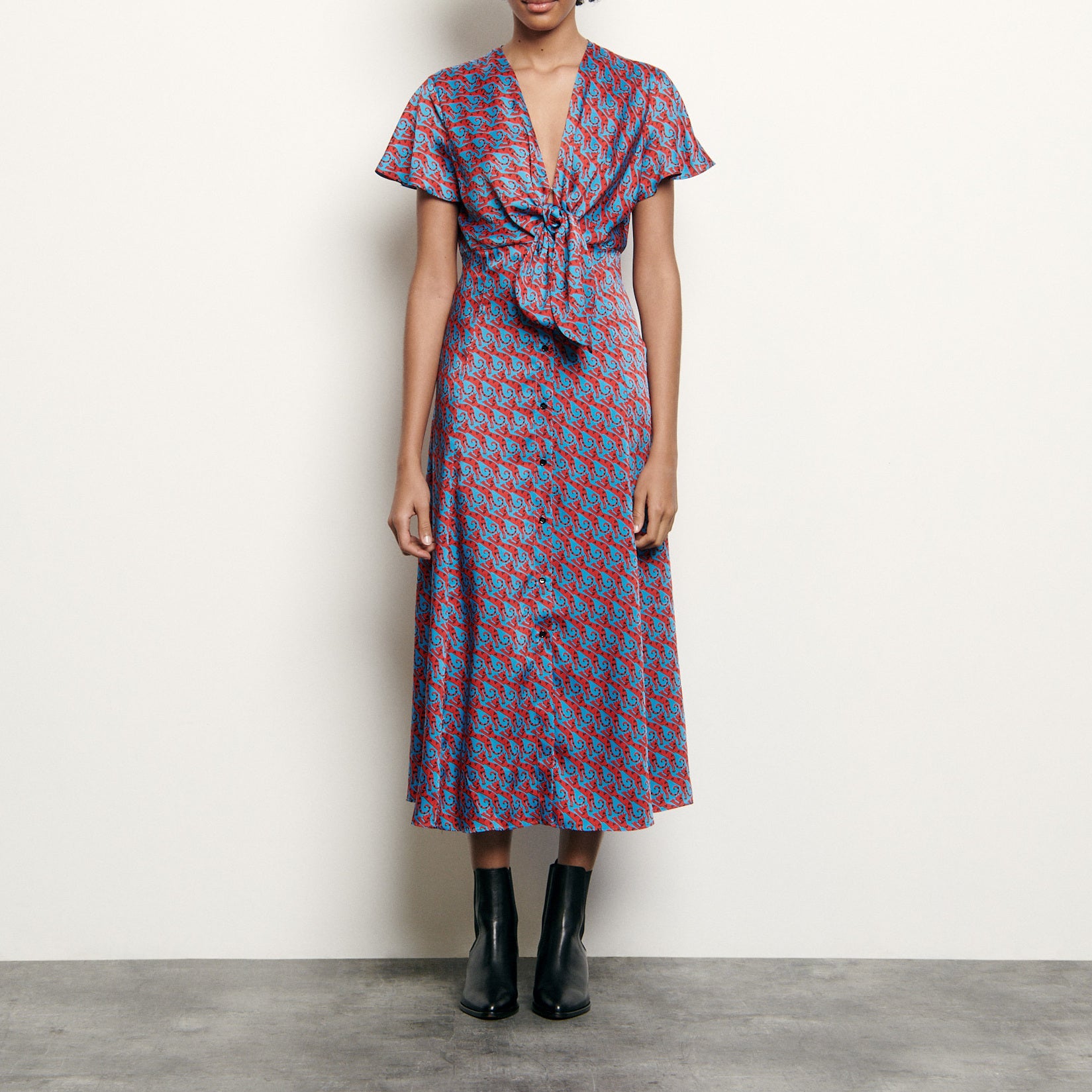 Robe longue imprimée à nouer Sandro seconde main