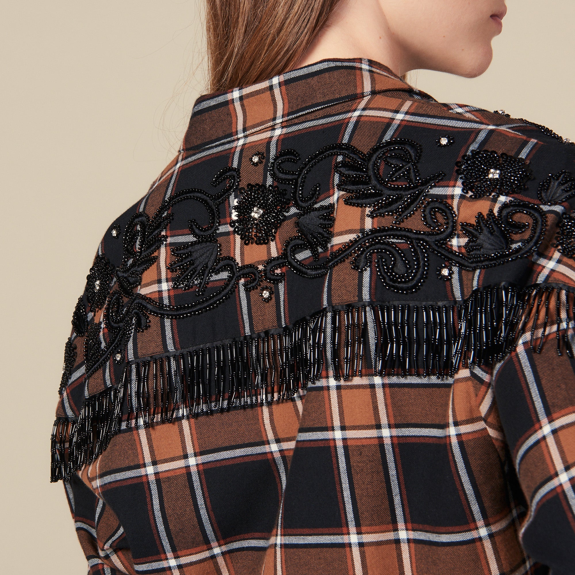 Chemise à carreaux et broderies western Sandro seconde main