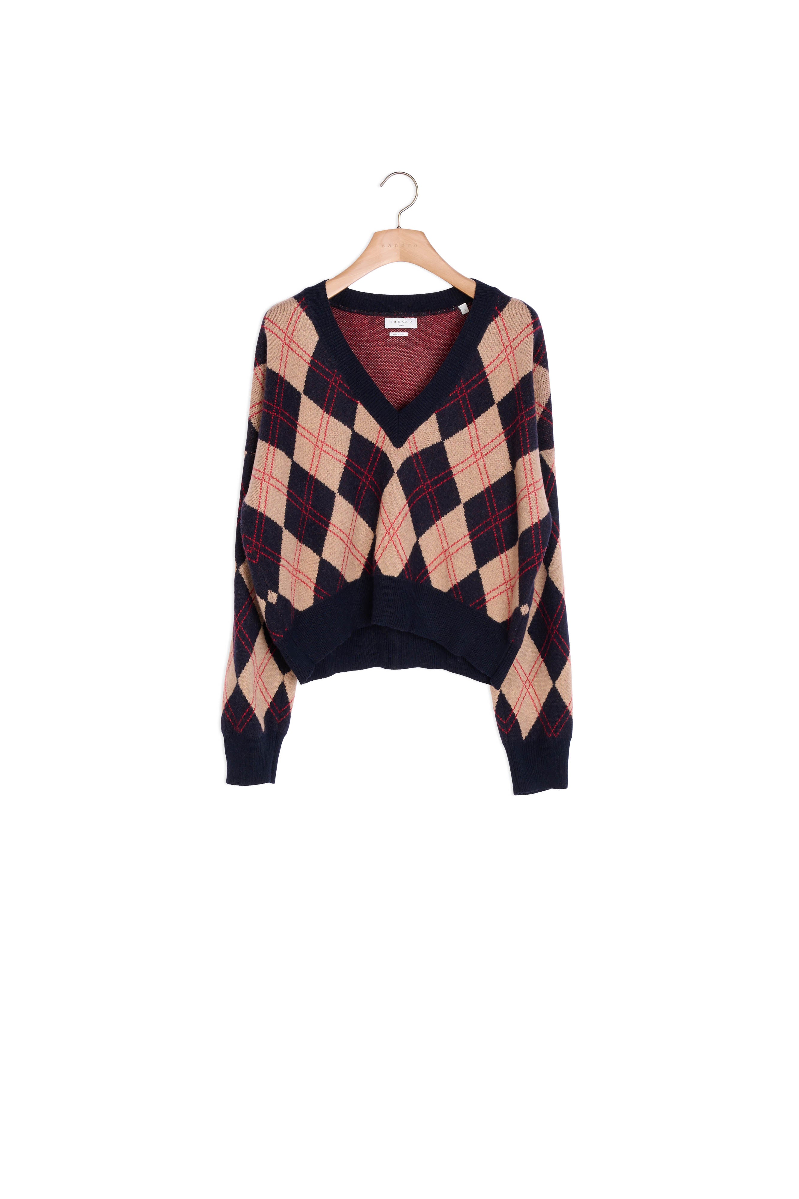 Pull col V en jacquard surpiqué Sandro seconde main