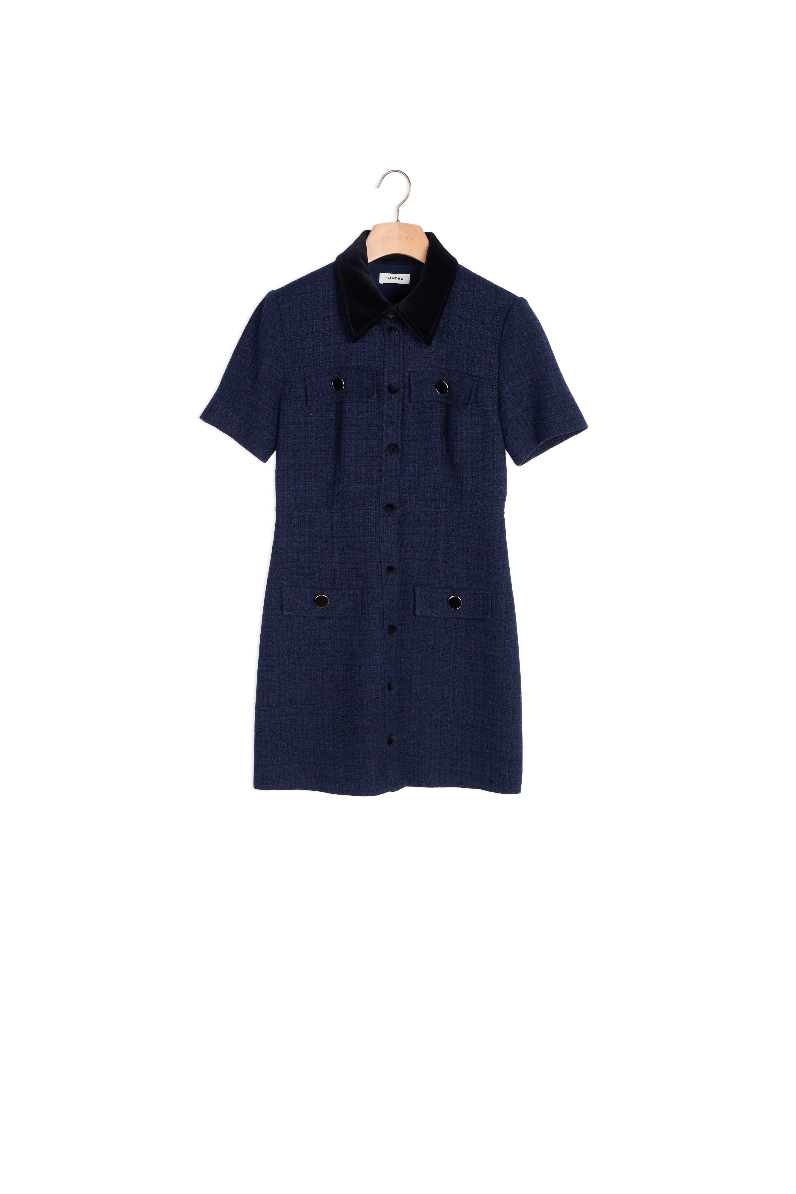 Robe courte en tweed à col velours Sandro seconde main
