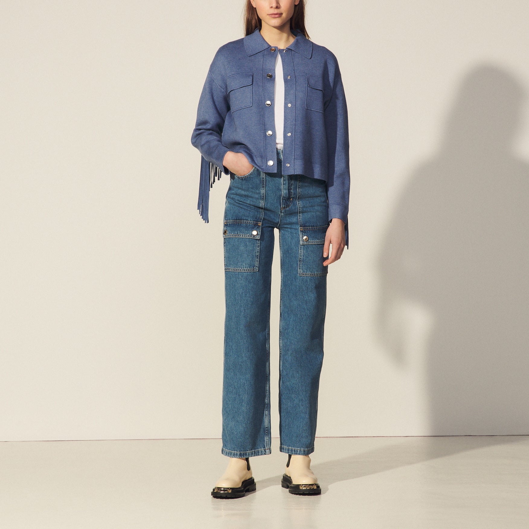 Cardi-coat court à franges Sandro seconde main