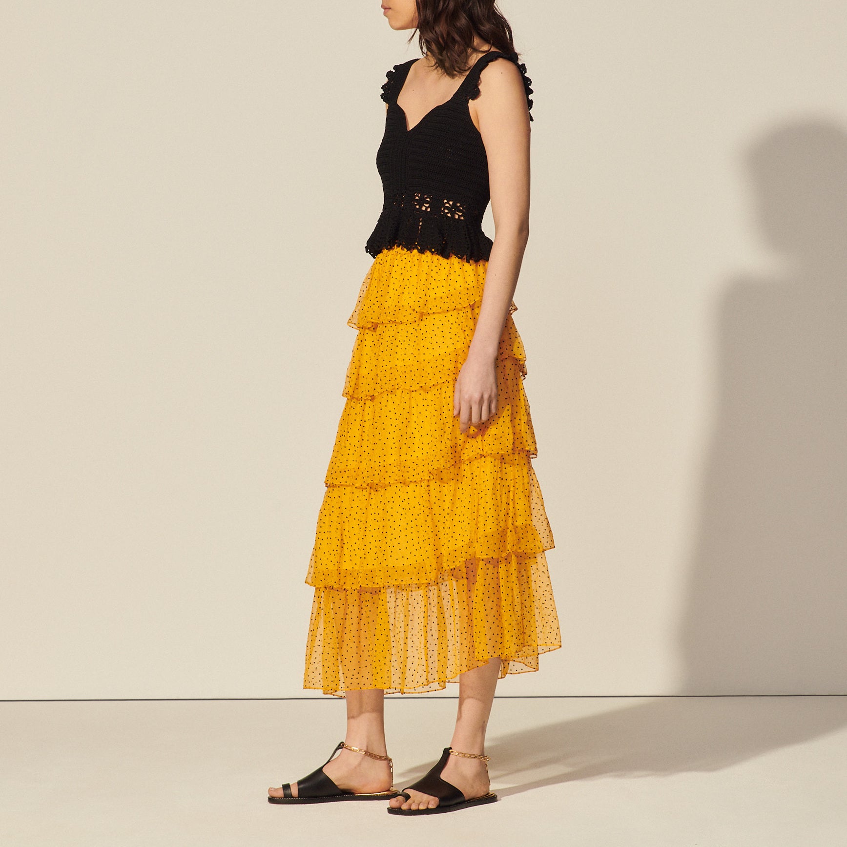 Jupon long plumetis à volants Sandro seconde main