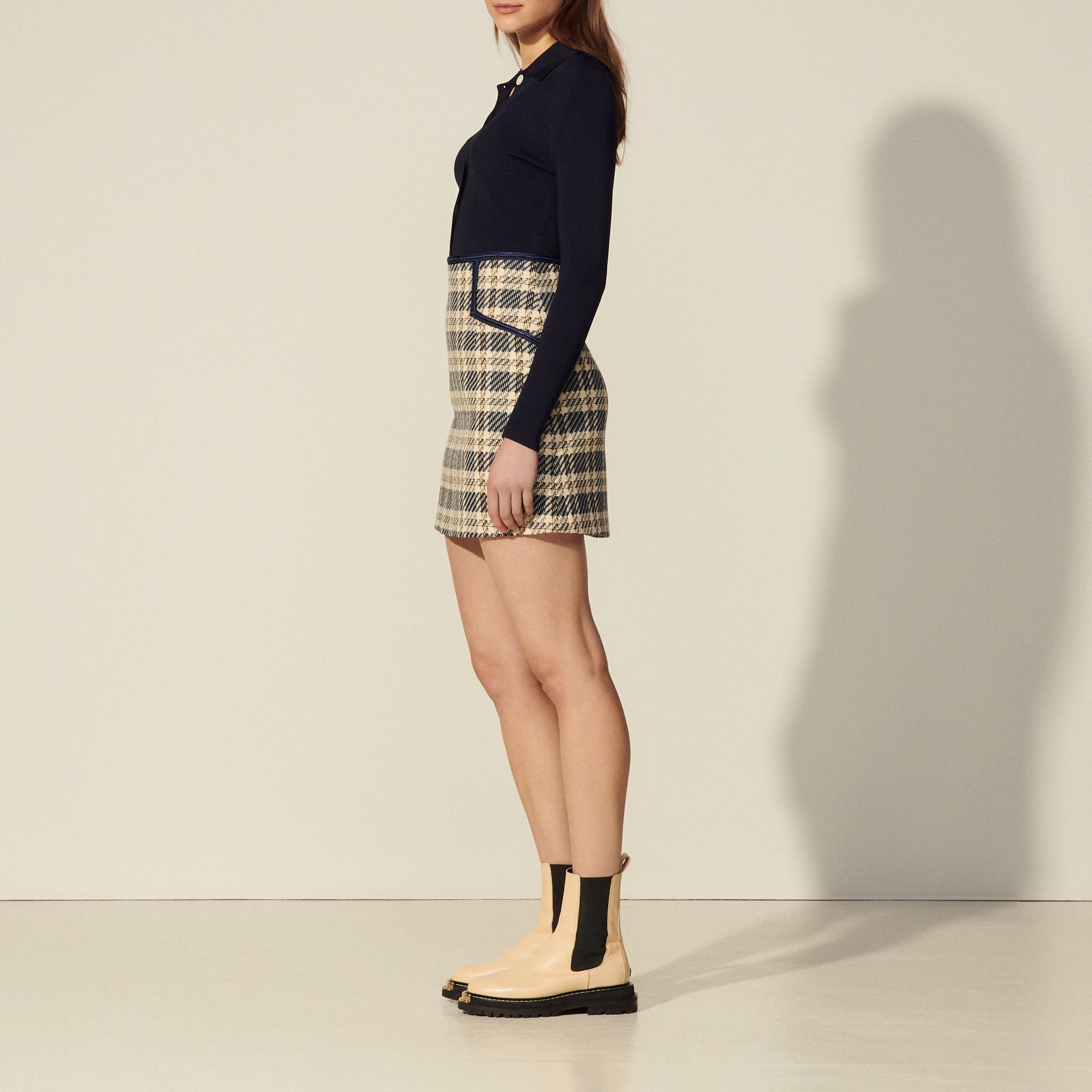 Jupe en tweed à carreaux Sandro seconde main