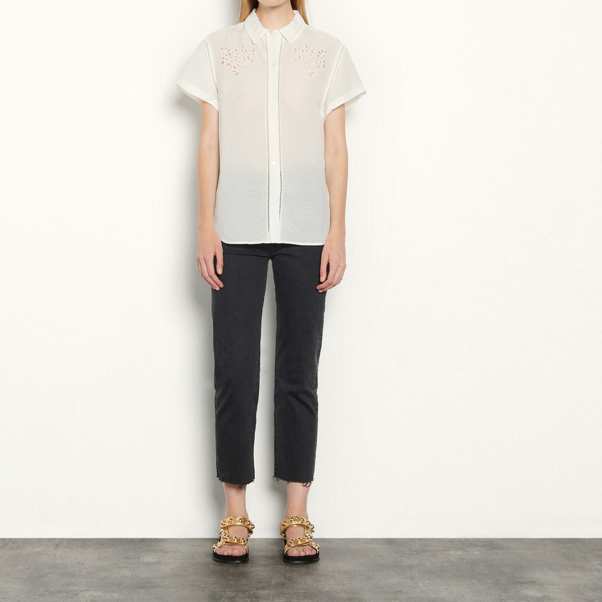 Chemise en lin mélangé et ornements Sandro seconde main