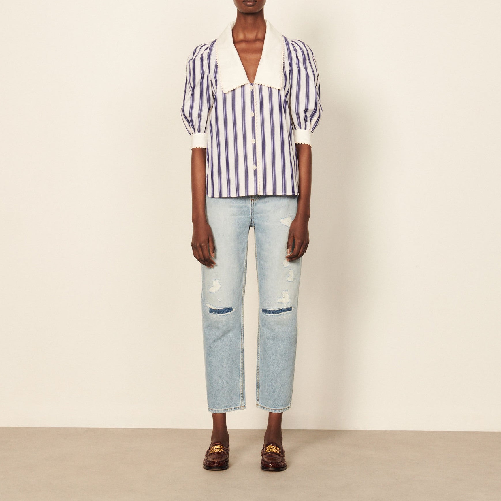 Chemise rayée à col oversize Sandro seconde main