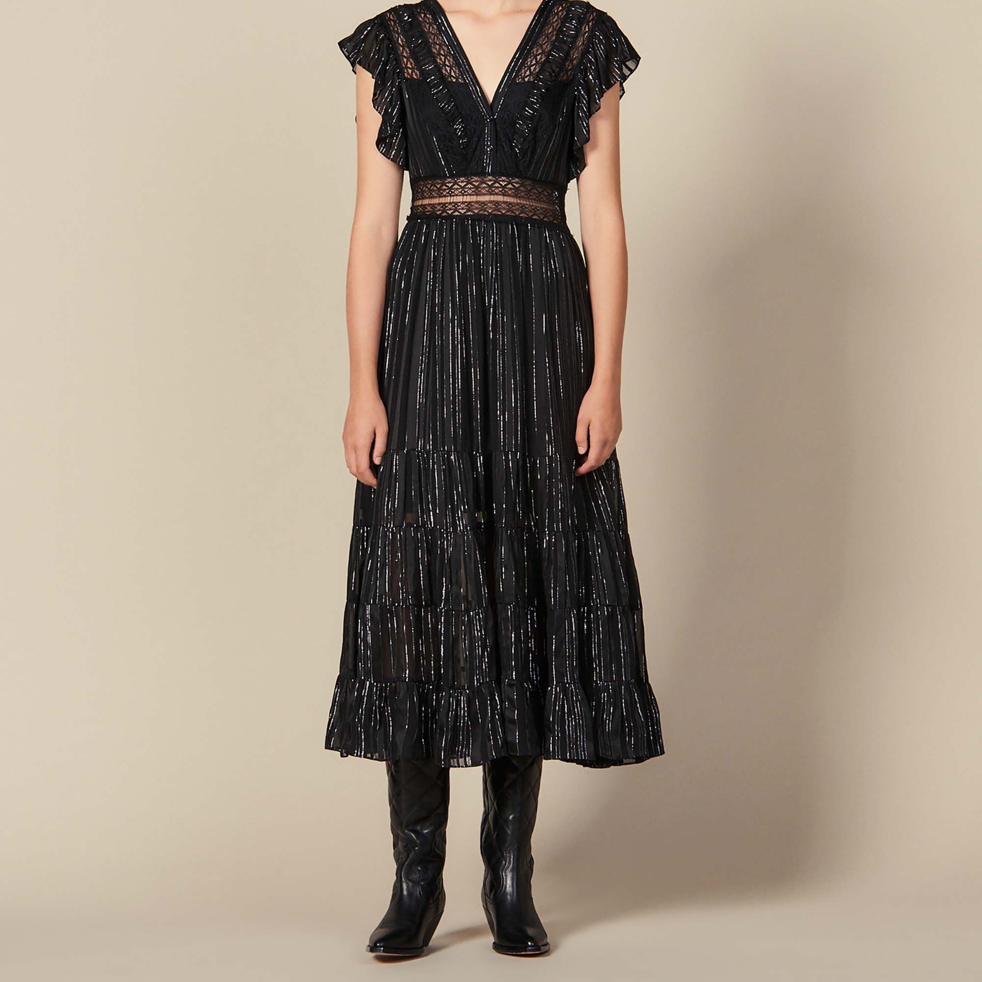 Robe longue en soie lurex Sandro seconde main