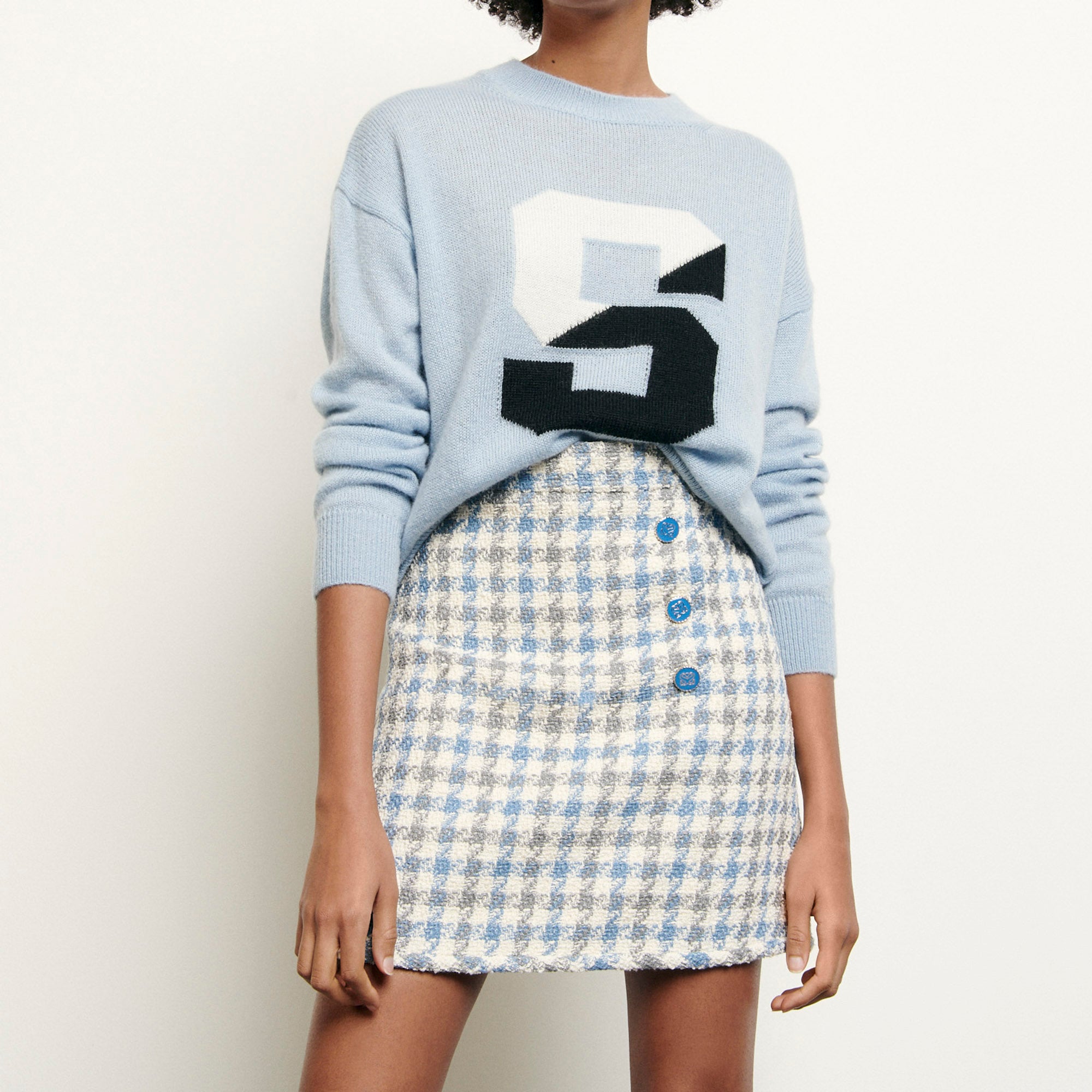 Jupe courte en tweed pied de coq Sandro seconde main