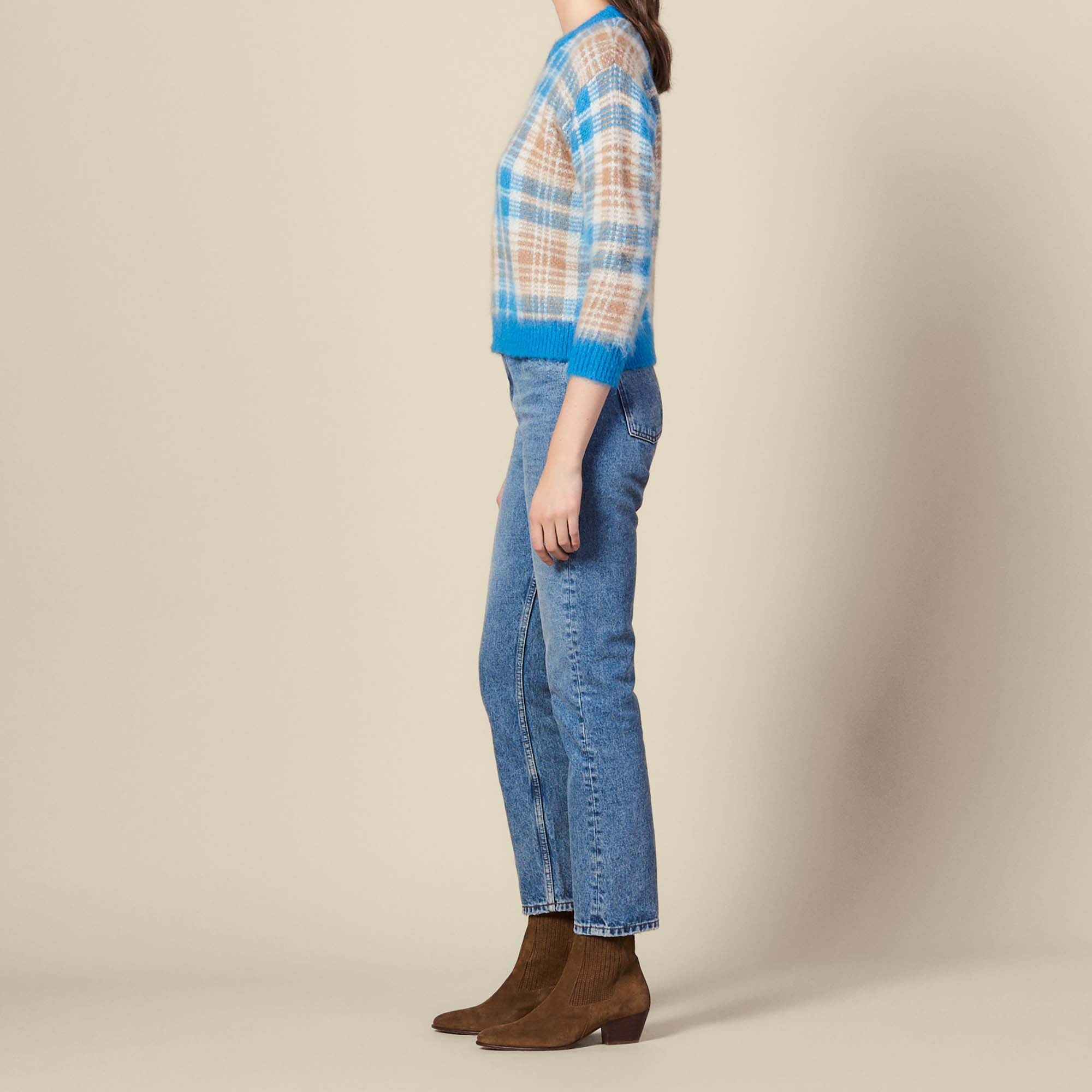 Pull effet poilu en jacquard carreaux Sandro seconde main