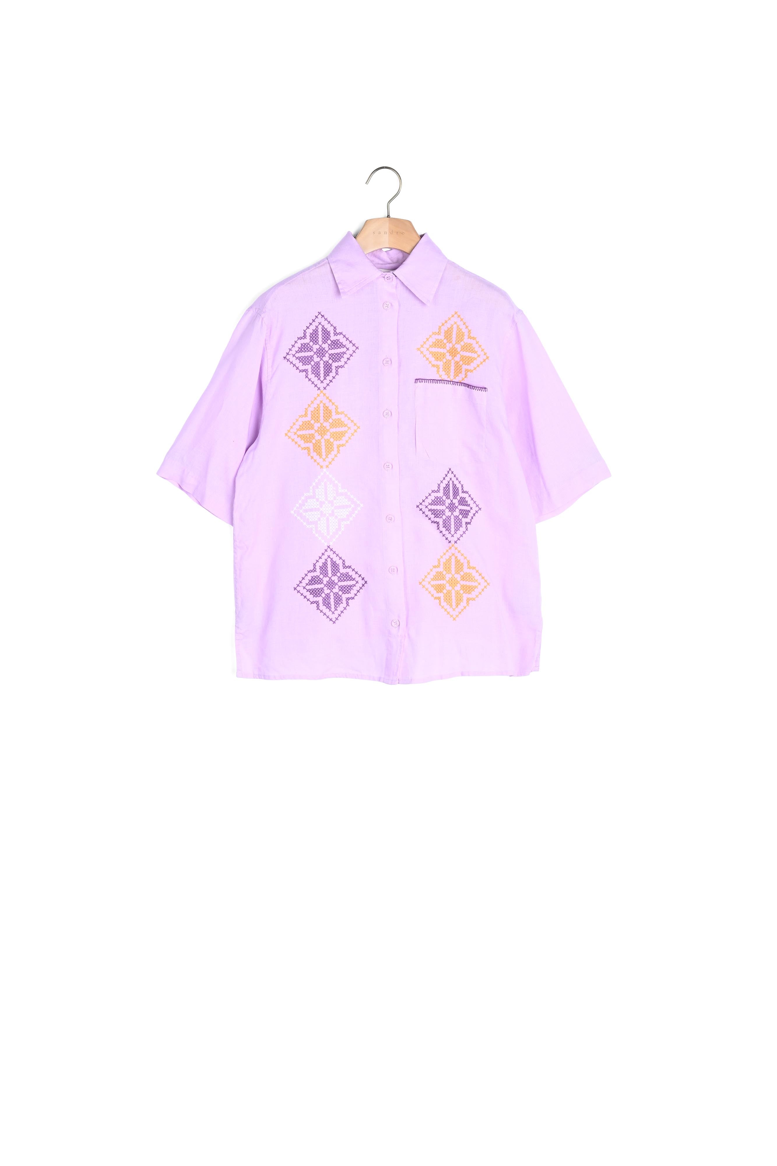 Chemise oversize en lin brodé Sandro seconde main