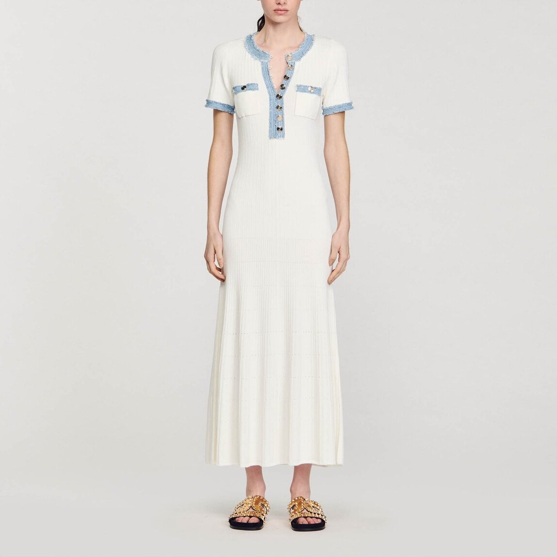 Robe midi en Maille et denim Sandro seconde main