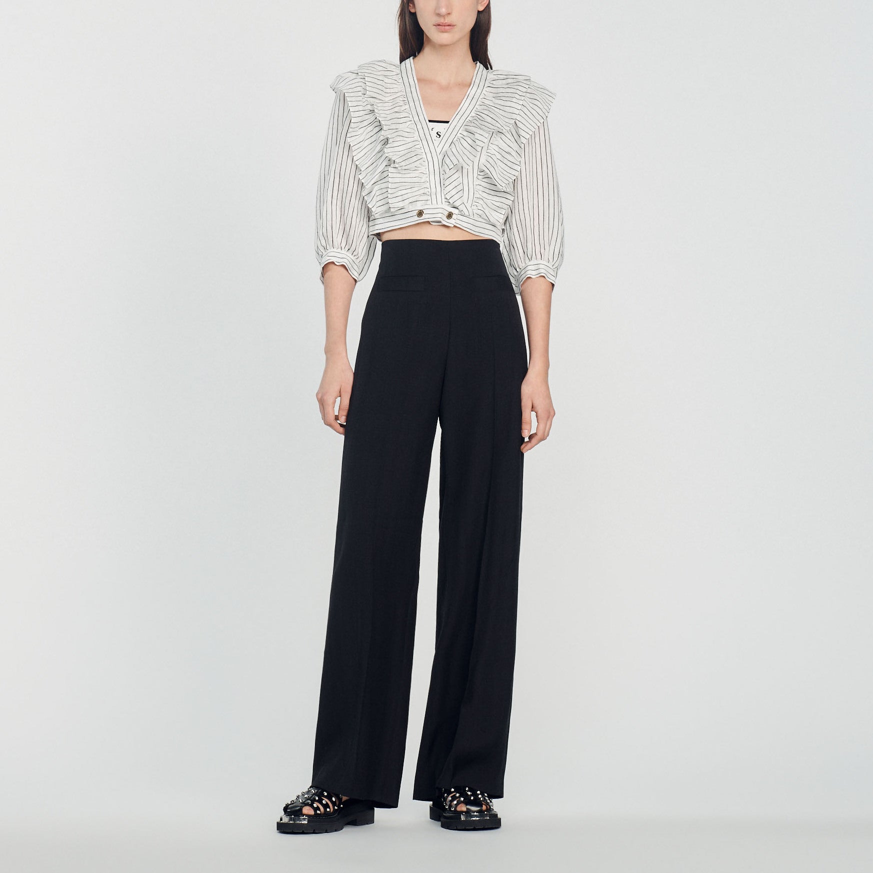 Top court à rayures en lin Sandro seconde main