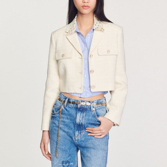 Veste courte boutonnée en tweed Sandro seconde main