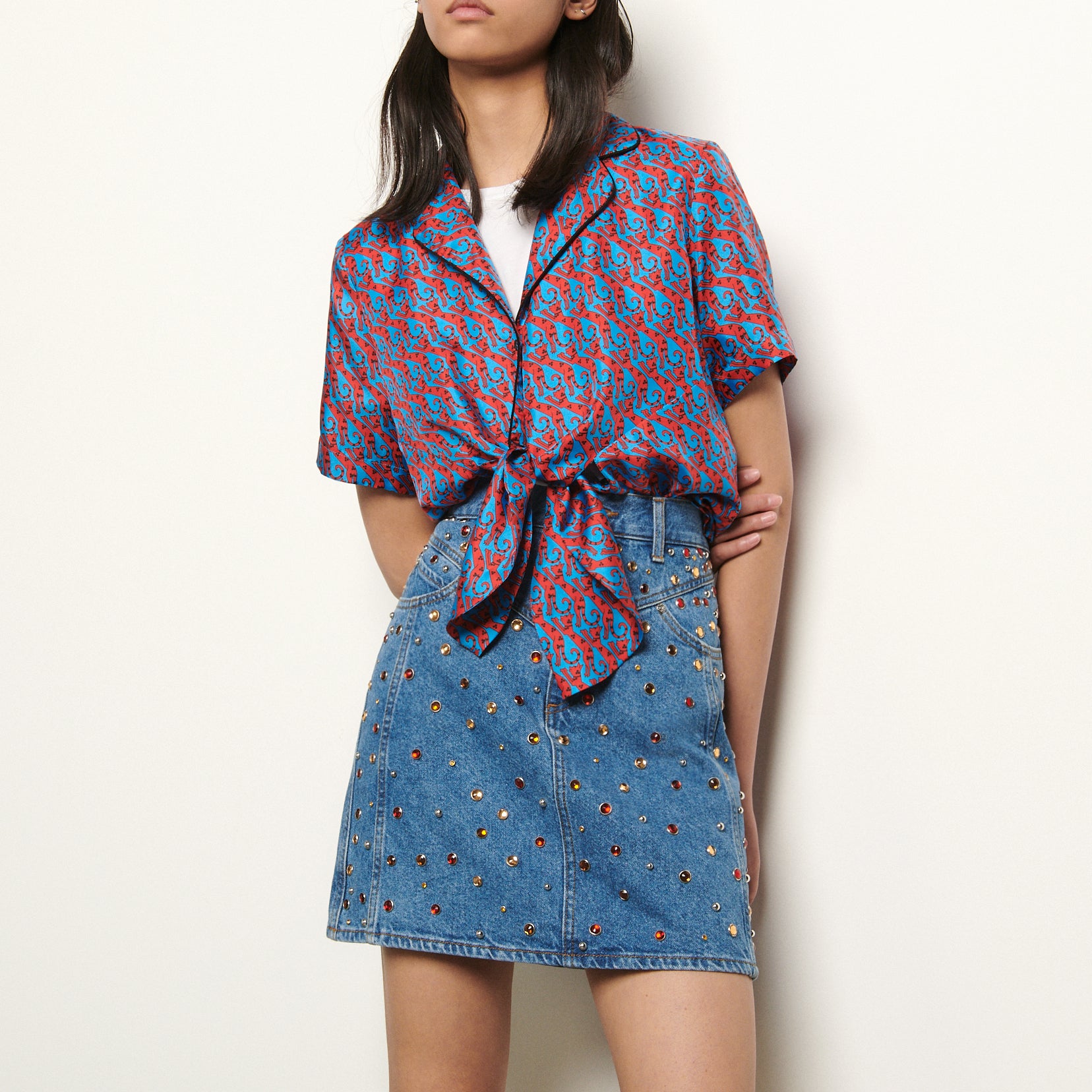 Jupe en Jean ornée de strass Sandro seconde main