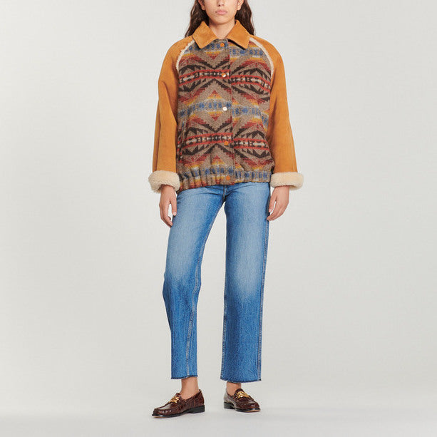 Manteau bi matière à motifs graphiques Sandro seconde main