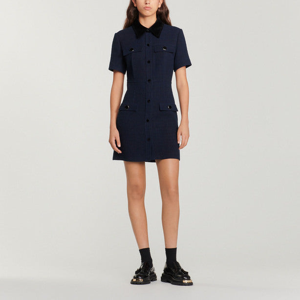 Robe courte en tweed à col velours Sandro seconde main