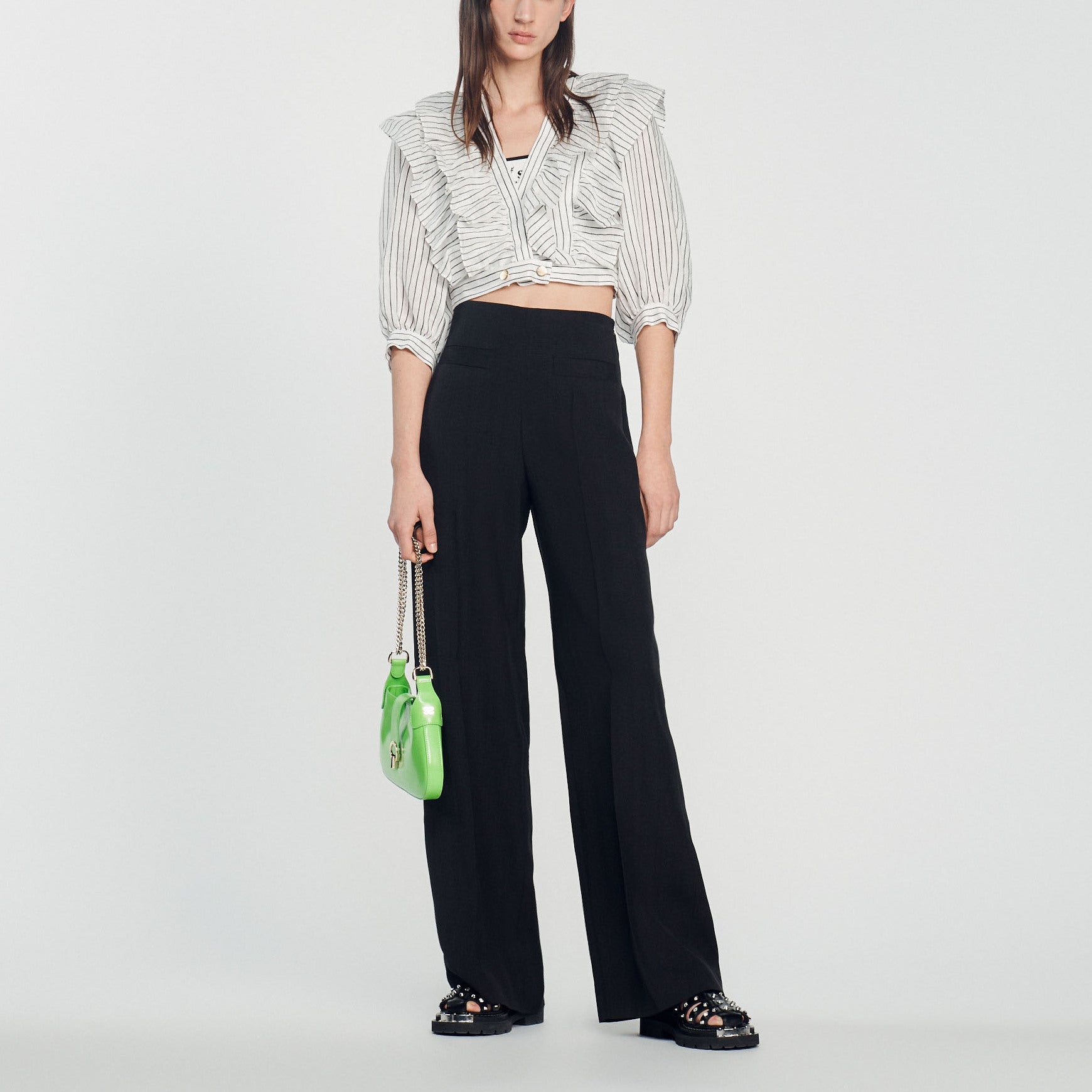 Top court à rayures en lin Sandro seconde main