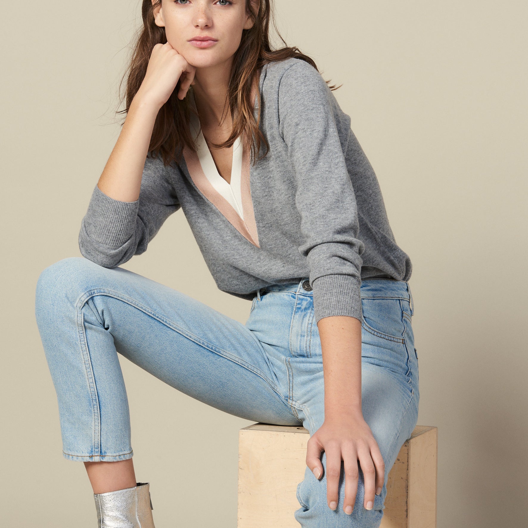 Pull en maille avec large galon bicolore Sandro seconde main