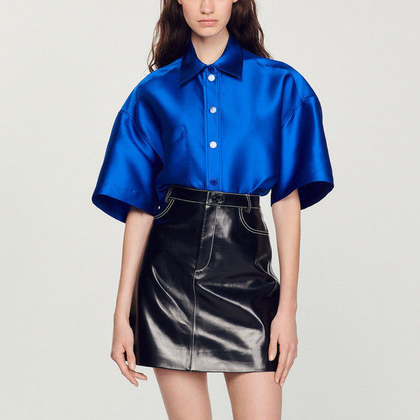 Jupe courte en cuir surpiqué Sandro seconde main