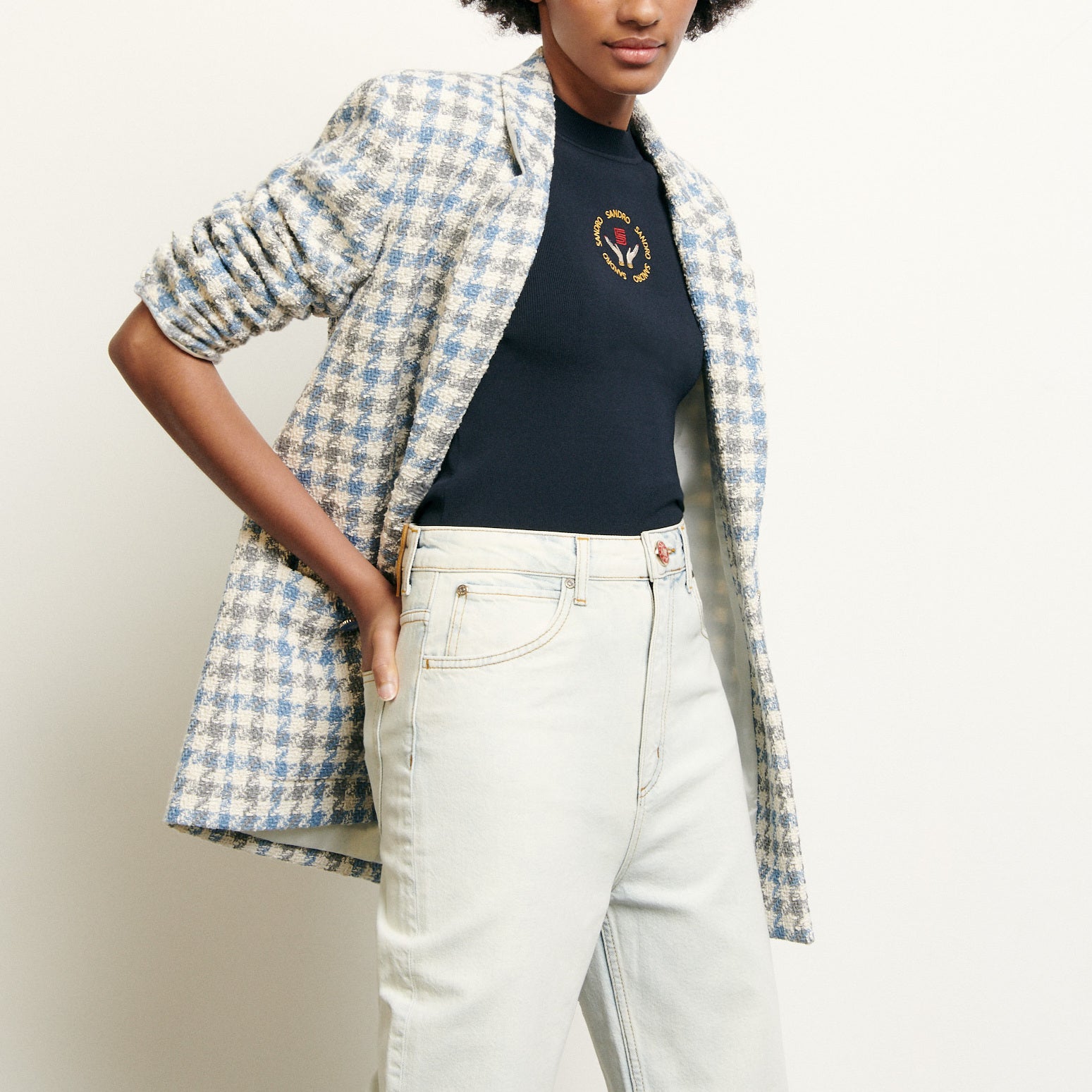 Veste tailleur en tweed pied de coq Sandro seconde main