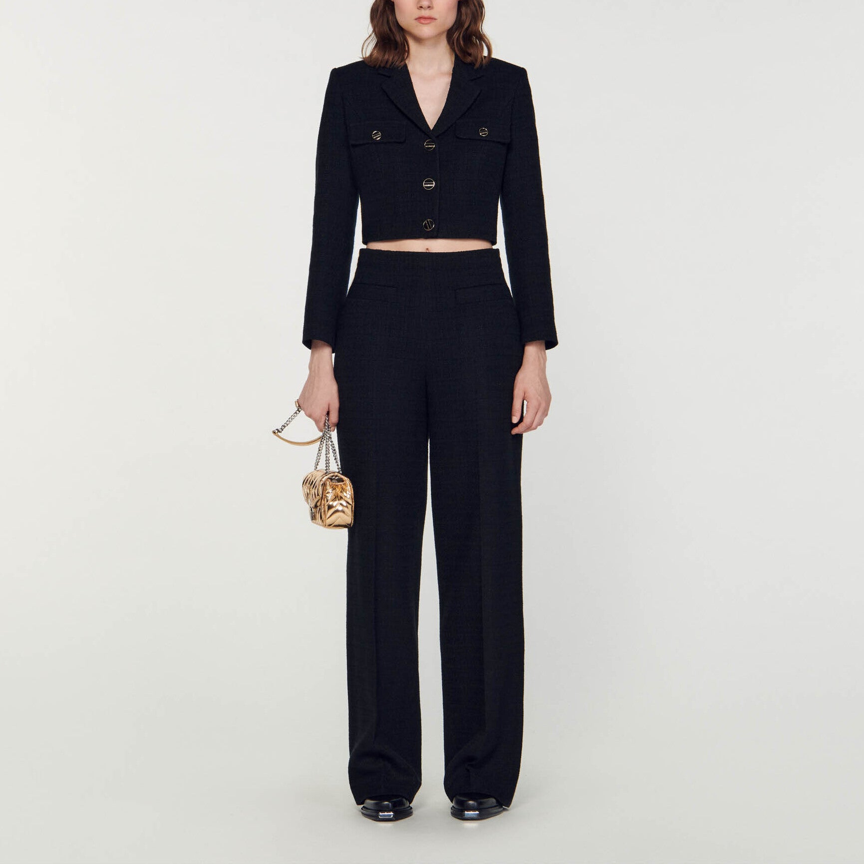 Veste courte boutonnée en tweed Sandro seconde main