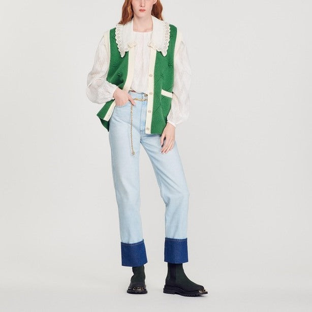 Cardicoat sans manches à col en dentelle Sandro seconde main