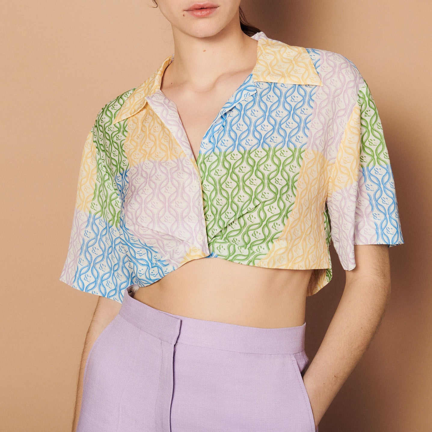 Chemise courte imprimé patchwork Sandro seconde main