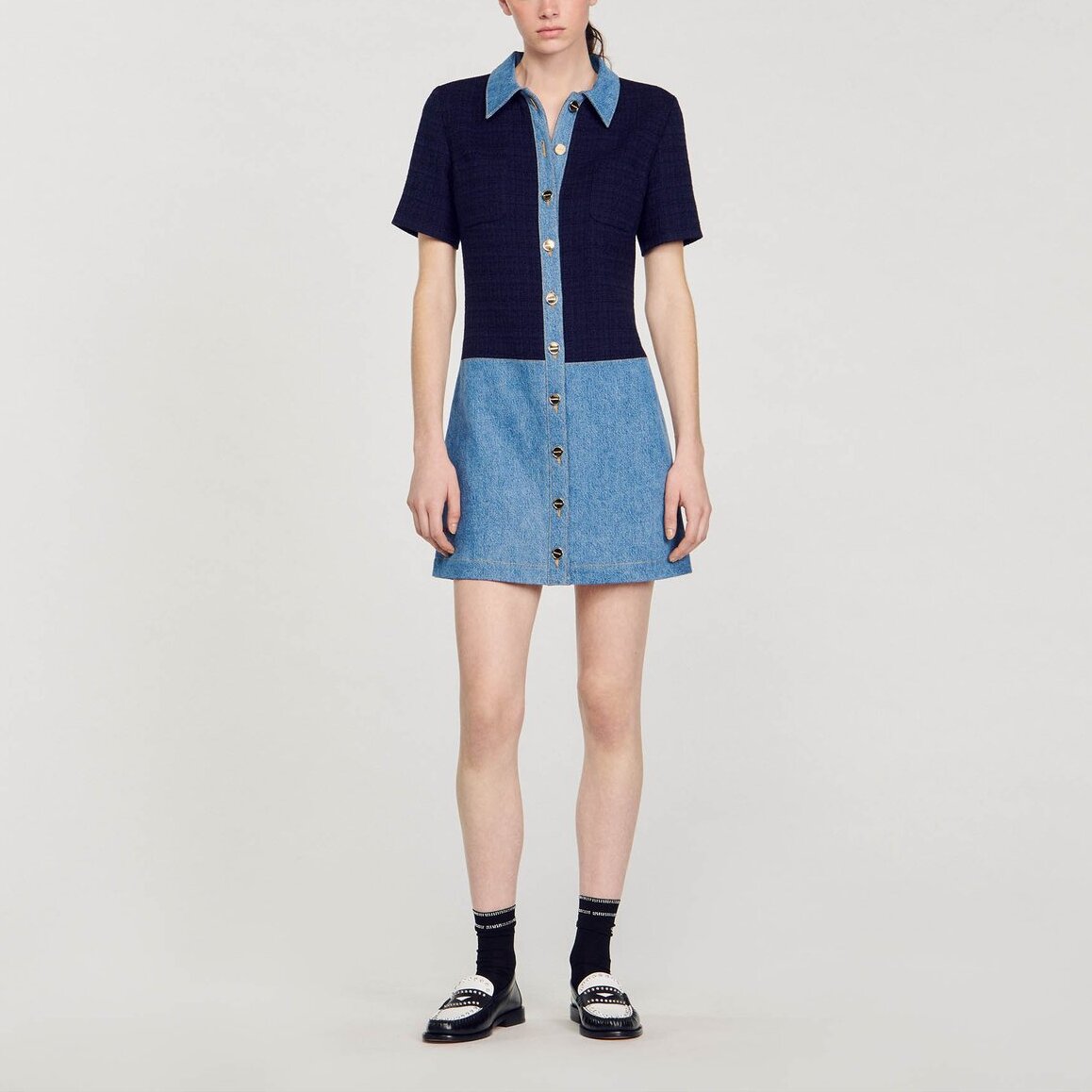 Robe courte en tweed et denim Sandro seconde main