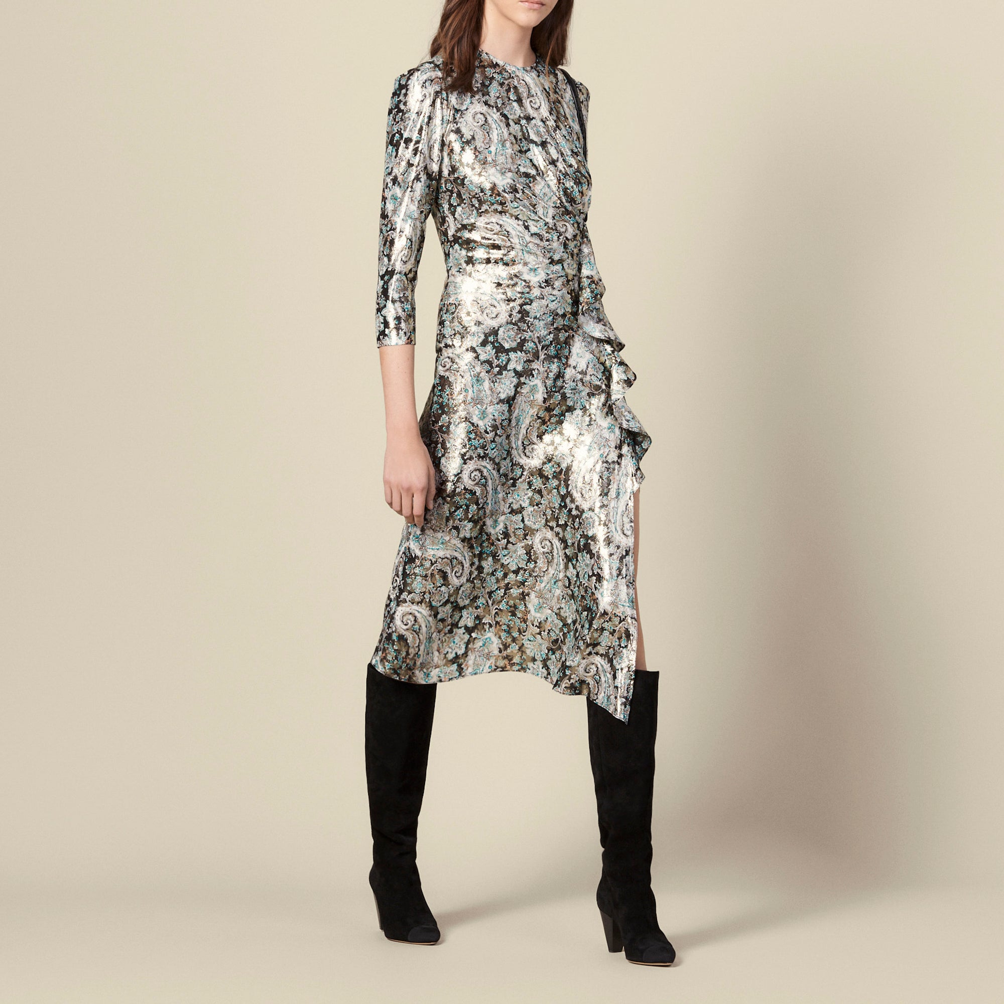 Robe longue drapée en jacquard lurex Sandro seconde main