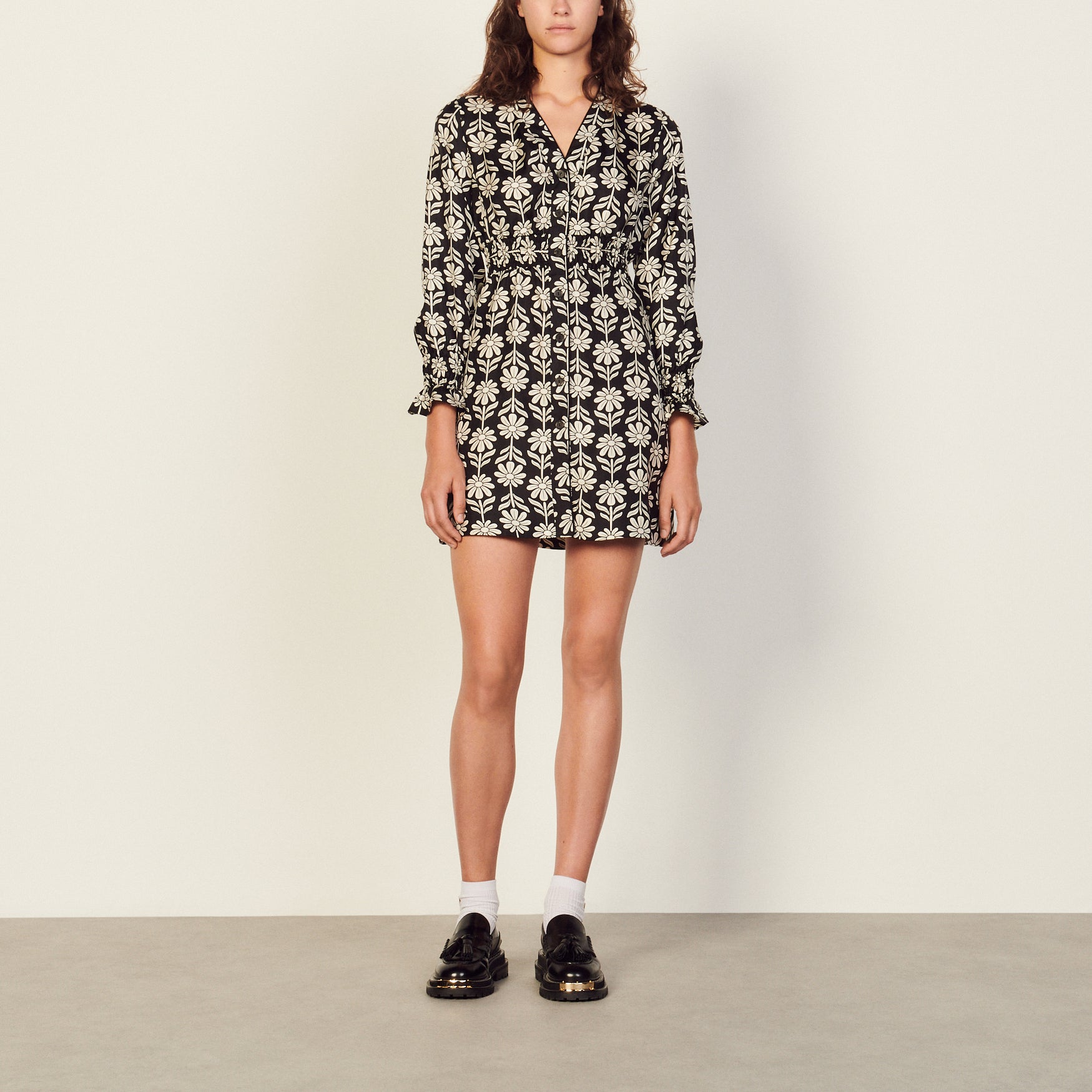 Robe imprimé écru et noir Sandro seconde main