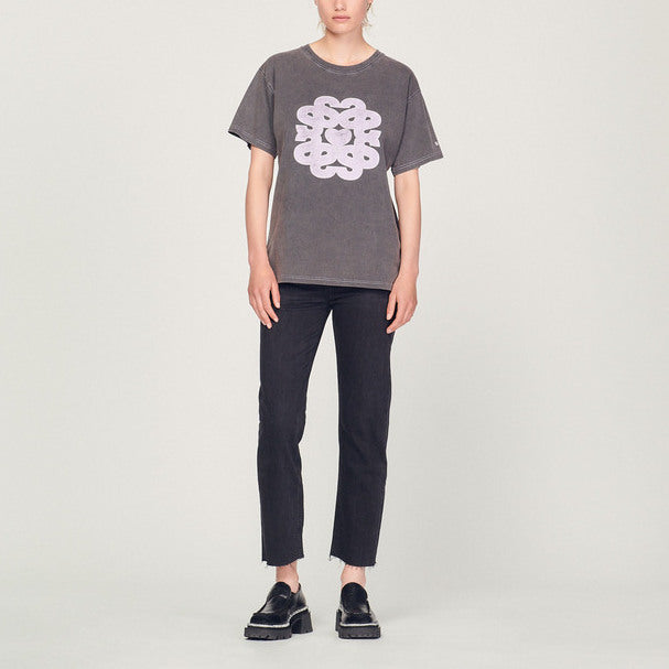 Tee-shirt en coton bio motif double S Sandro seconde main