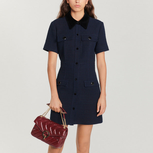 Robe courte en tweed à col velours Sandro seconde main