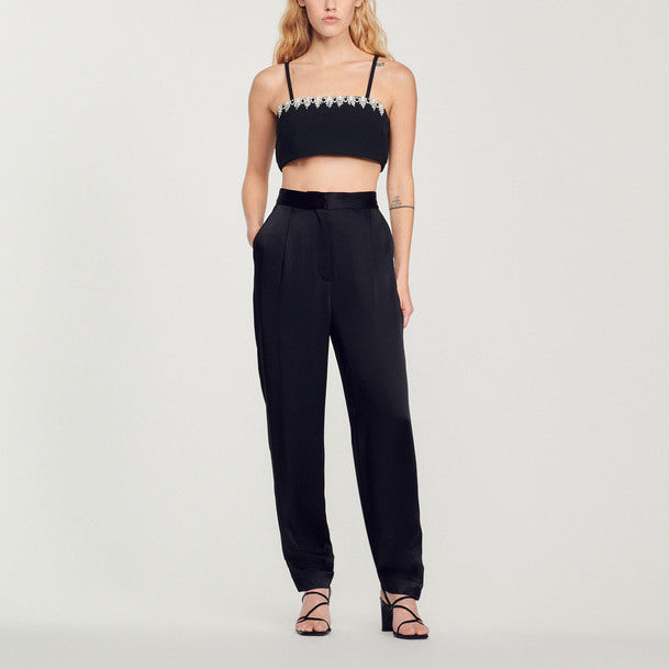 Pantalon satiné à détail bijoux Sandro seconde main