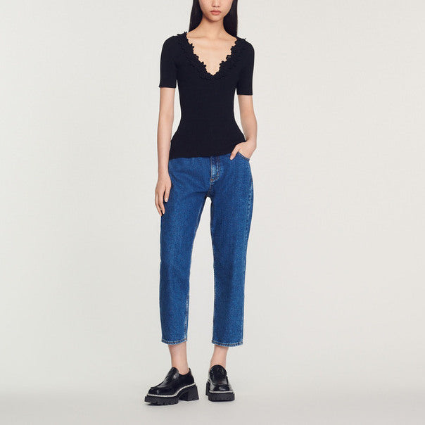 Pull à col crochet fleurs Sandro seconde main