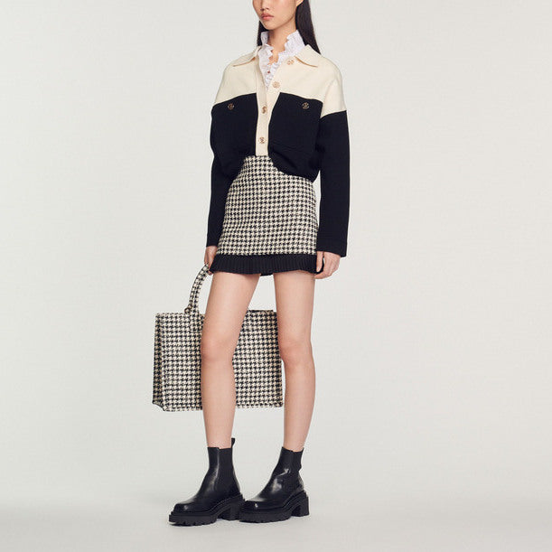 Jupe courte en tweed pied de poule Sandro seconde main