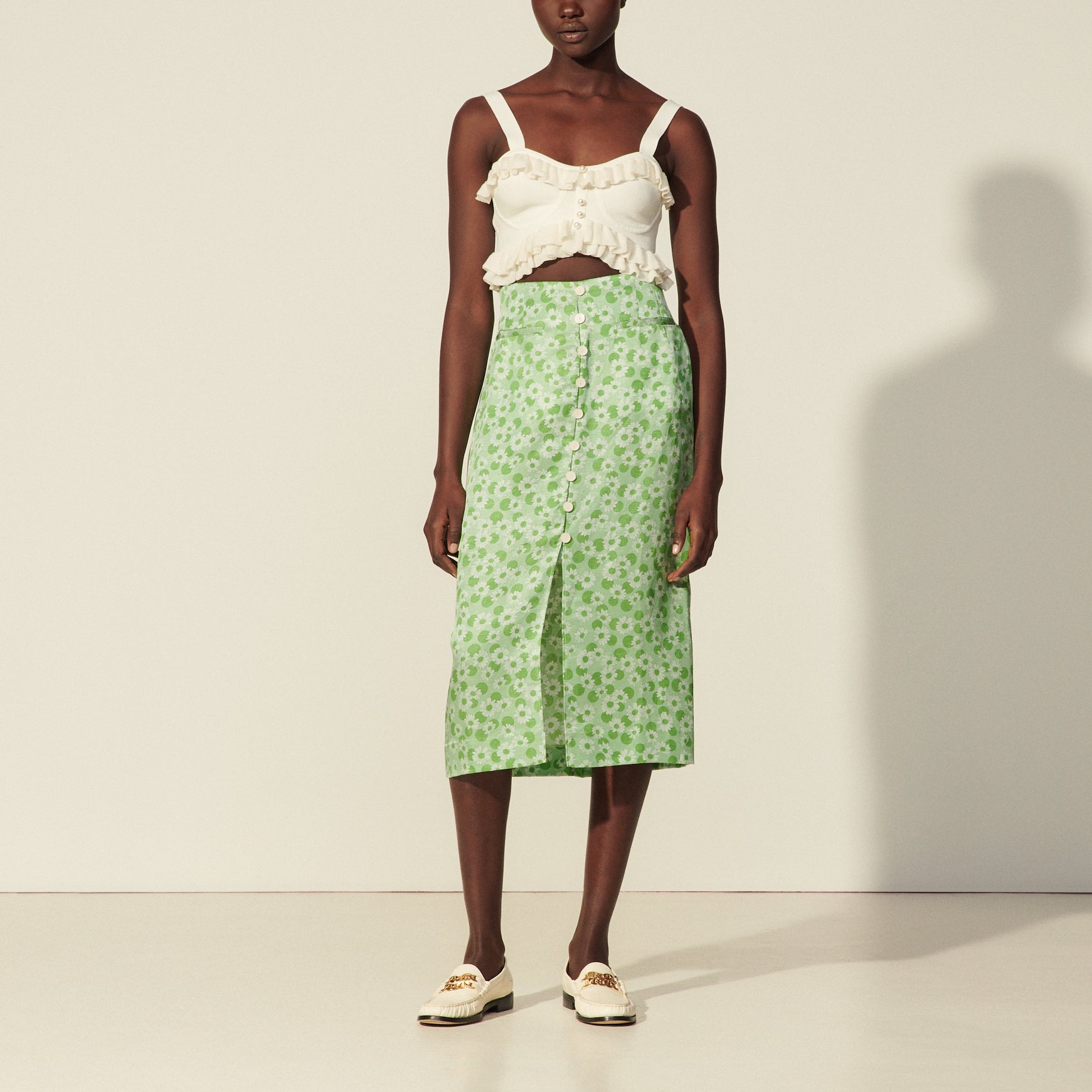 Jupe droite boutonnée imprimée Sandro seconde main