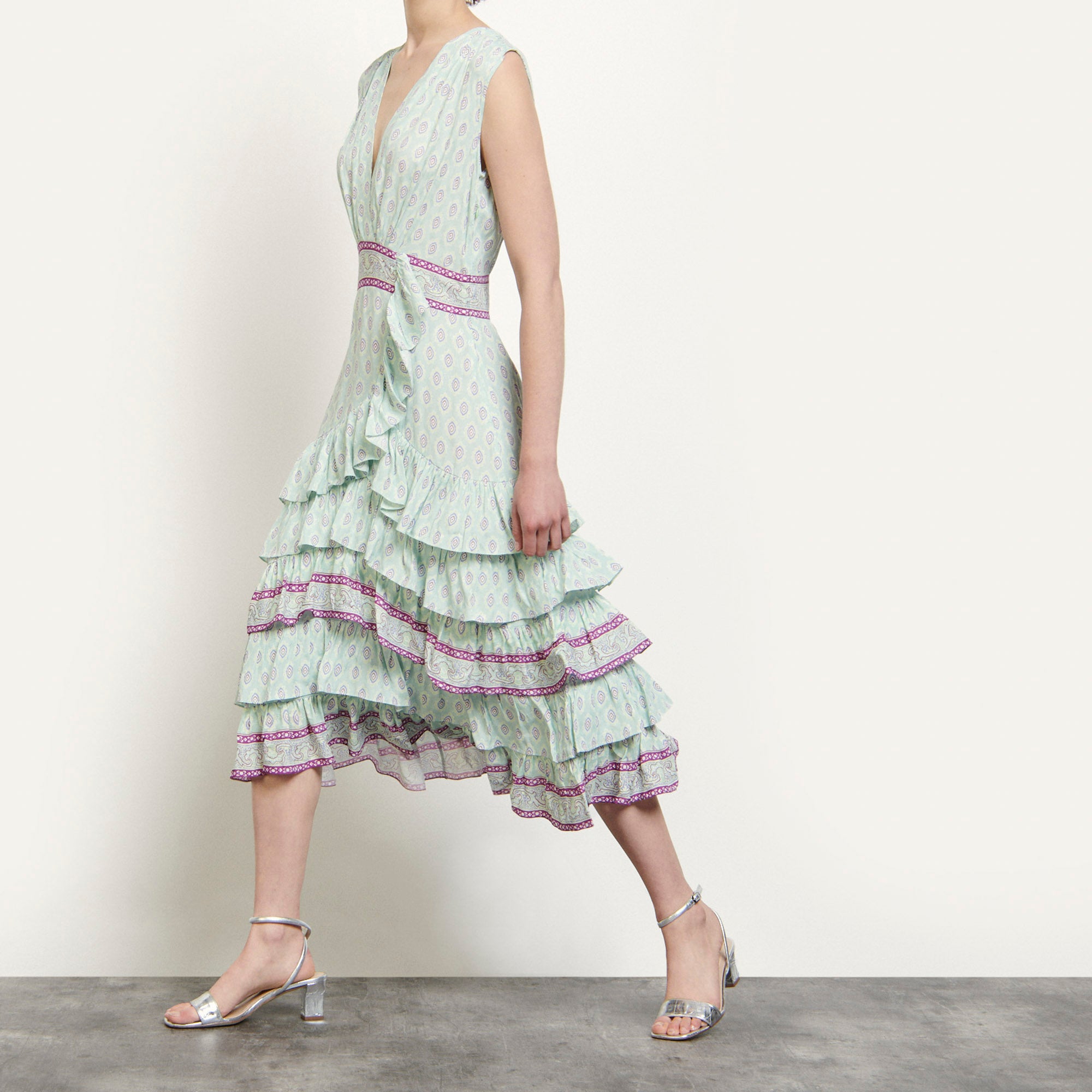 Robe longue imprimée à volants Sandro seconde main