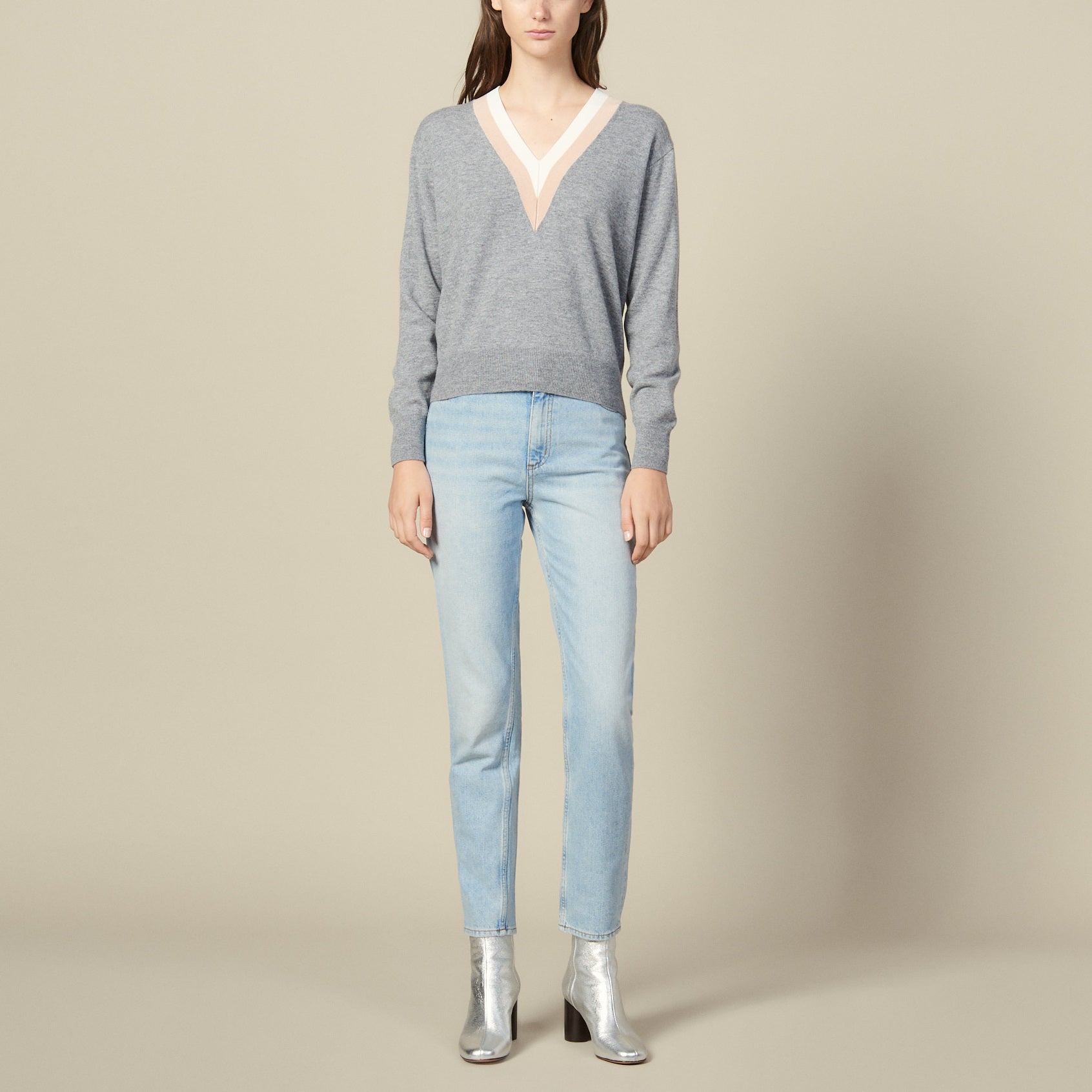 Pull en maille avec large galon bicolore Sandro seconde main